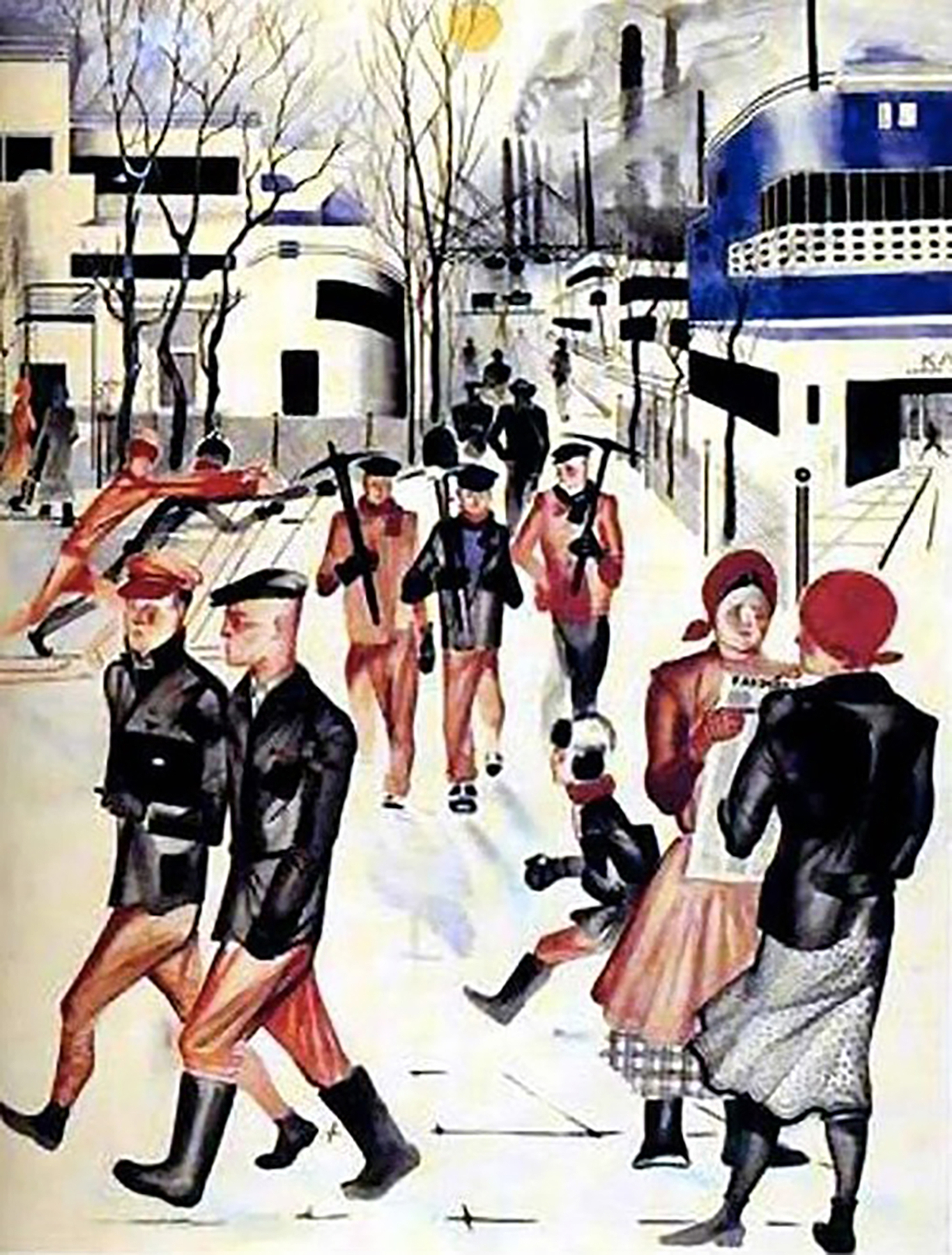«Строим». Эскиз плаката. Юрий Пименов, 1929 г. Источник: Государственная Третьяковская галерея