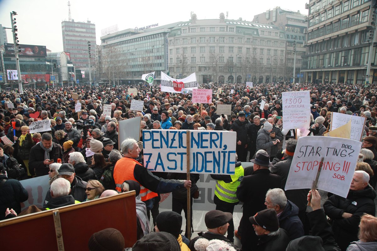 Акция протеста пенсионеров в поддержку студентов, Белград, Сербия, 5 февраля 2025 года. Фото: Milos Miskov / BetaPhoto / Sipa / Shutterstock / Rex Features / Vida Press